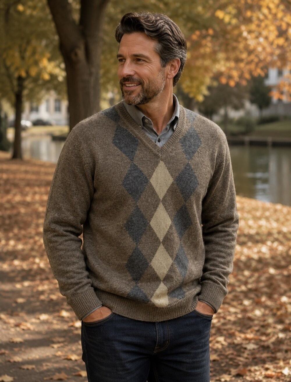 Bellissimo Men’s Argyle Sweater V-Neck Wool Blend Classic Fit Sz M Classic